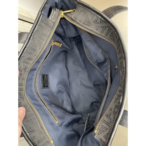 Lauren Ralph Lauren Monogram Canvas Tote Leather Straps Handbag Classic - Picture 7 of 10